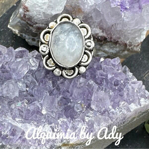 White Quartz silver gem ring